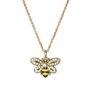 Gold Tone Honeybee Pendant Necklace With Crystal Accents & 16-Inch Chain